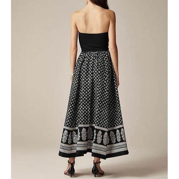 NWT J.Crew Strapless Stretch A-Line Mixy Midi Dress Block Print Black Size Small - Picture 2 of 11